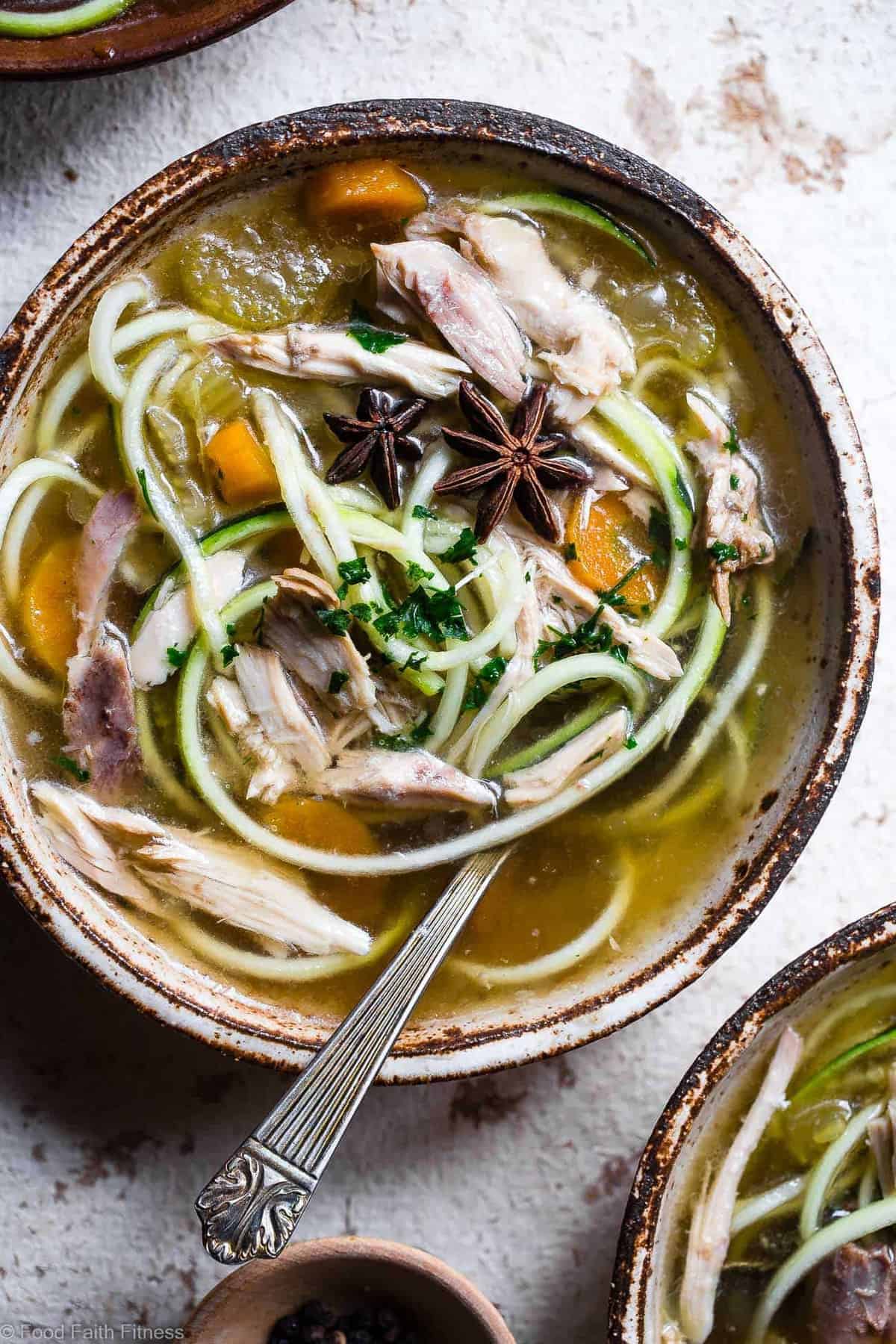 Low carb Chicken Zoodle Soup - This easy homemade healthy keto Chicken Zoodle Soup uses zucchini noodles so it's gluten free, low carb, paleo, whole30 AND packed with protein! You won't miss the noodles! | #Foodfaithfitness | #Glutenfree #Lowcarb #Keto #Whole30 #Paleo Low carb Chicken Zoodle Soup - This easy homemade healthy keto Chicken Zoodle Soup uses zucchini noodles so it's gluten free, low carb, paleo, whole30 AND packed with protein! You won't miss the noodles! | #Foodfaithfitness | #Glutenfree #Lowcarb #Keto #Whole30 #Paleo