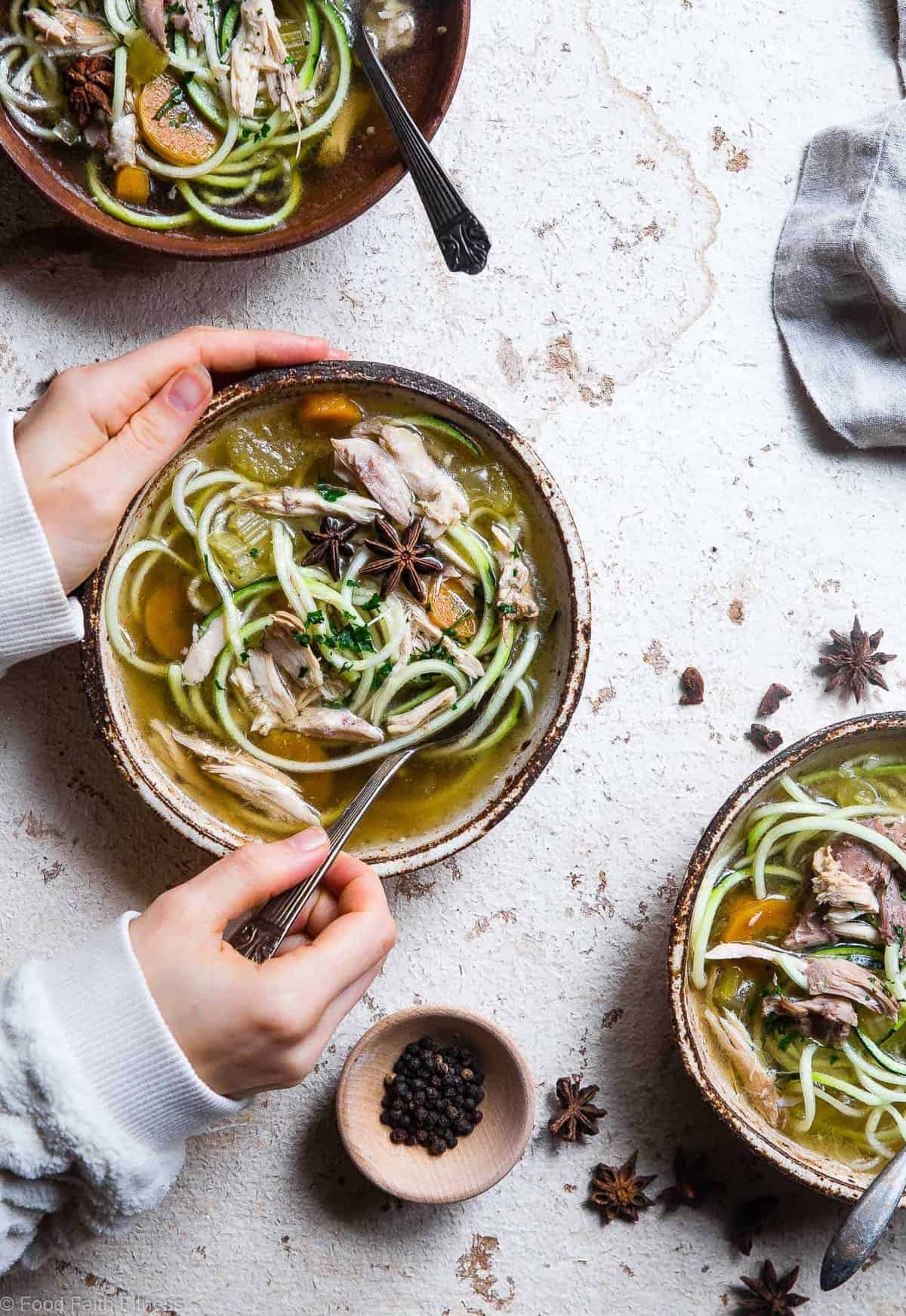 Low carb Chicken Zoodle Soup - This easy homemade healthy keto Chicken Zoodle Soup uses zucchini noodles so it's gluten free, low carb, paleo, whole30 AND packed with protein! You won't miss the noodles! | #Foodfaithfitness | #Glutenfree #Lowcarb #Keto #Whole30 #Paleo Low carb Chicken Zoodle Soup - This easy homemade healthy keto Chicken Zoodle Soup uses zucchini noodles so it's gluten free, low carb, paleo, whole30 AND packed with protein! You won't miss the noodles! | #Foodfaithfitness | #Glutenfree #Lowcarb #Keto #Whole30 #Paleo