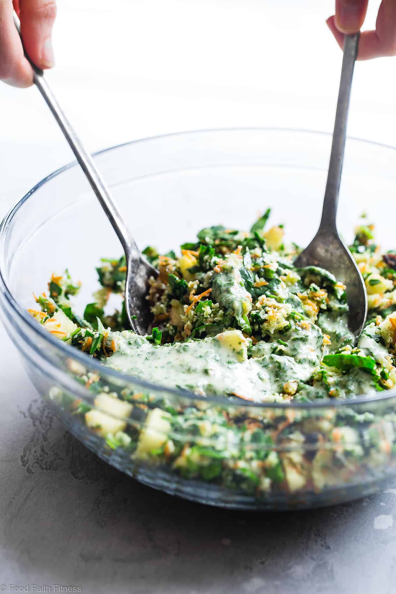 Moroccan Grated Raw Cauliflower Detox Salad - This easy cauliflower salad recipe is a gluten/grain/dairy/sugar free salad with sweet and spicy, bold flavor! Paleo, vegan and whole30 compliant and perfect for meal prep! | Foodfaithfitness.com | @FoodfaithFit