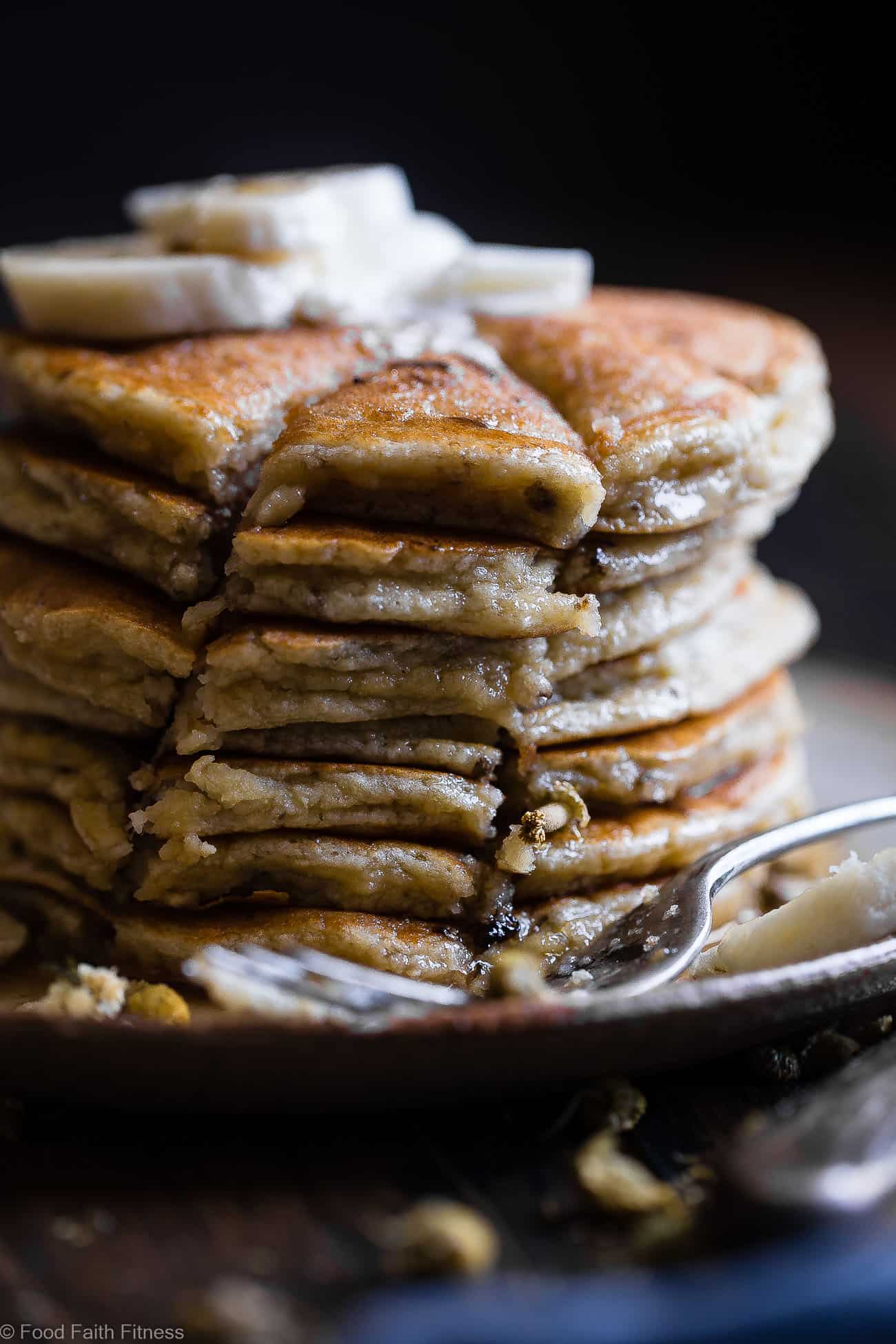 Easy Paleo Banana Pancakes with Coconut Flour - These quick and easy banana pancakes are naturally sweetened, gluten, grain and dairy free and SO light and fluffy! The perfect healthy start to your day or weekend breakfast! | Foodfaithfitness.com | @FoodFaithFit