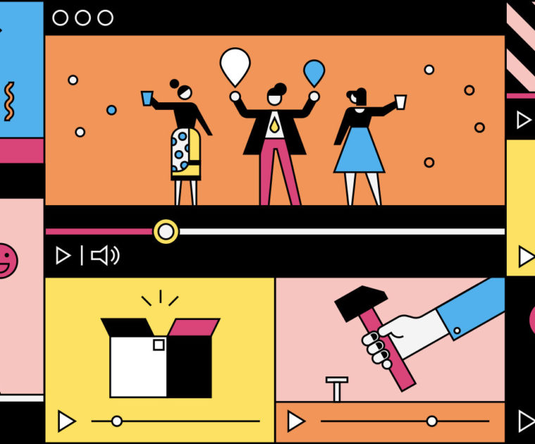 Colourful line of illustrations which reads YouTube Marketing